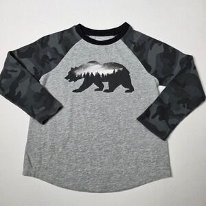 Old Navy Graphic Tee Kids Small 6-7 Grey Little Bear Camo Long Sleeve Shirt